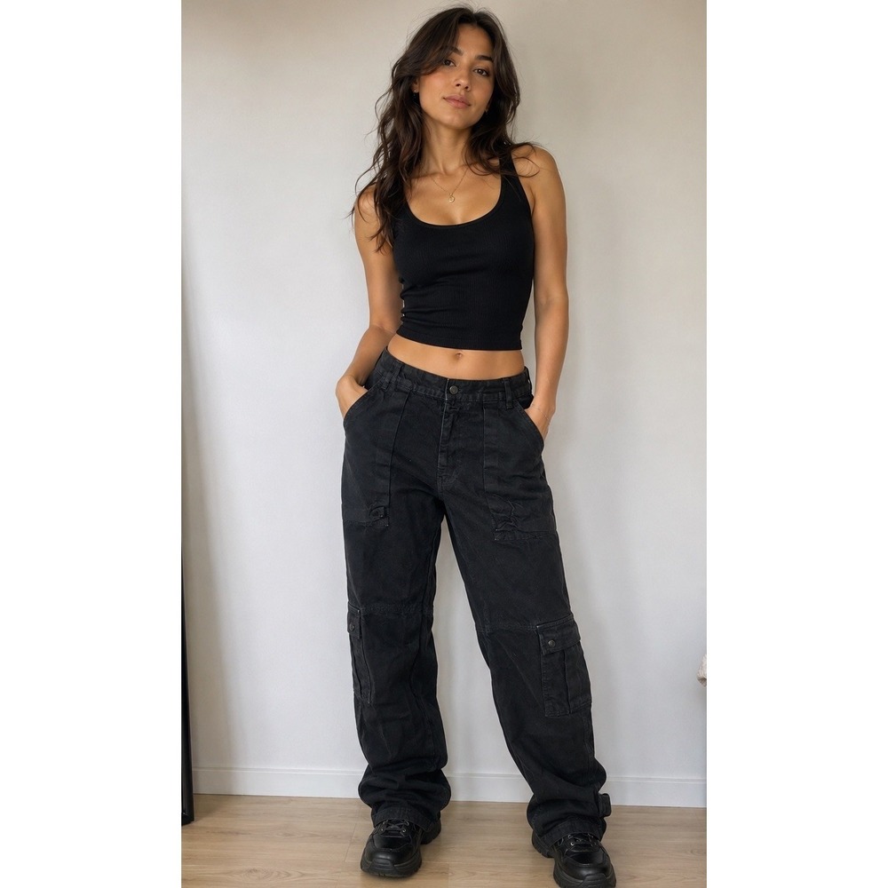 We the Free People Marx Slouchy Baggy Black Denim Cargo Jeans Women's‎ 24 Pants